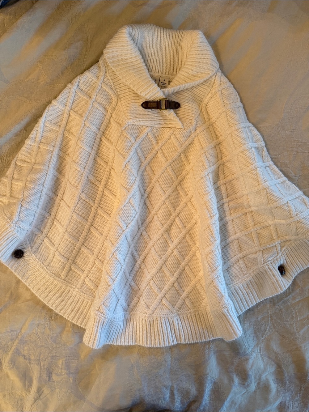 Janie and Jack Girls Cream Cable Knit Equestrian Collar Poncho Sweater size 6